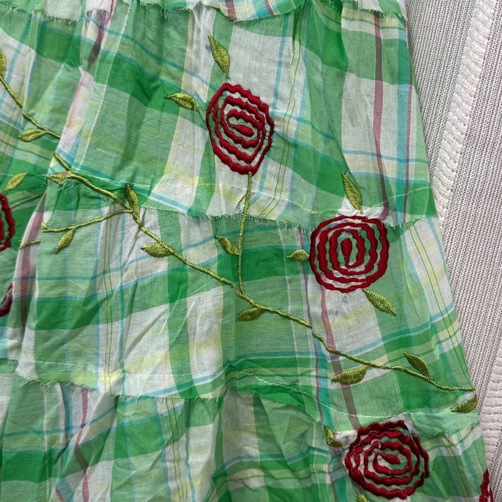 NWT Raj Green Plaid A-Line Skirt with Floral Embroidery One Size Fits‎ Most - Picture 4 of 9